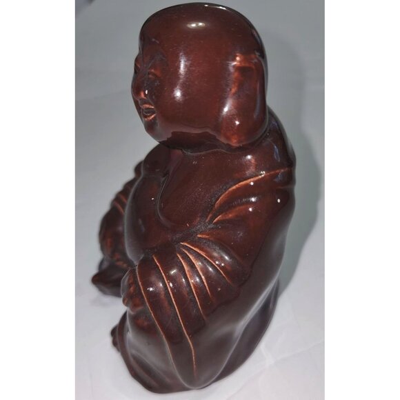 Vintage Brown Ceramic Laughing Buddha Figurine - 4.5x3" Tall - Picture 4 of 8
